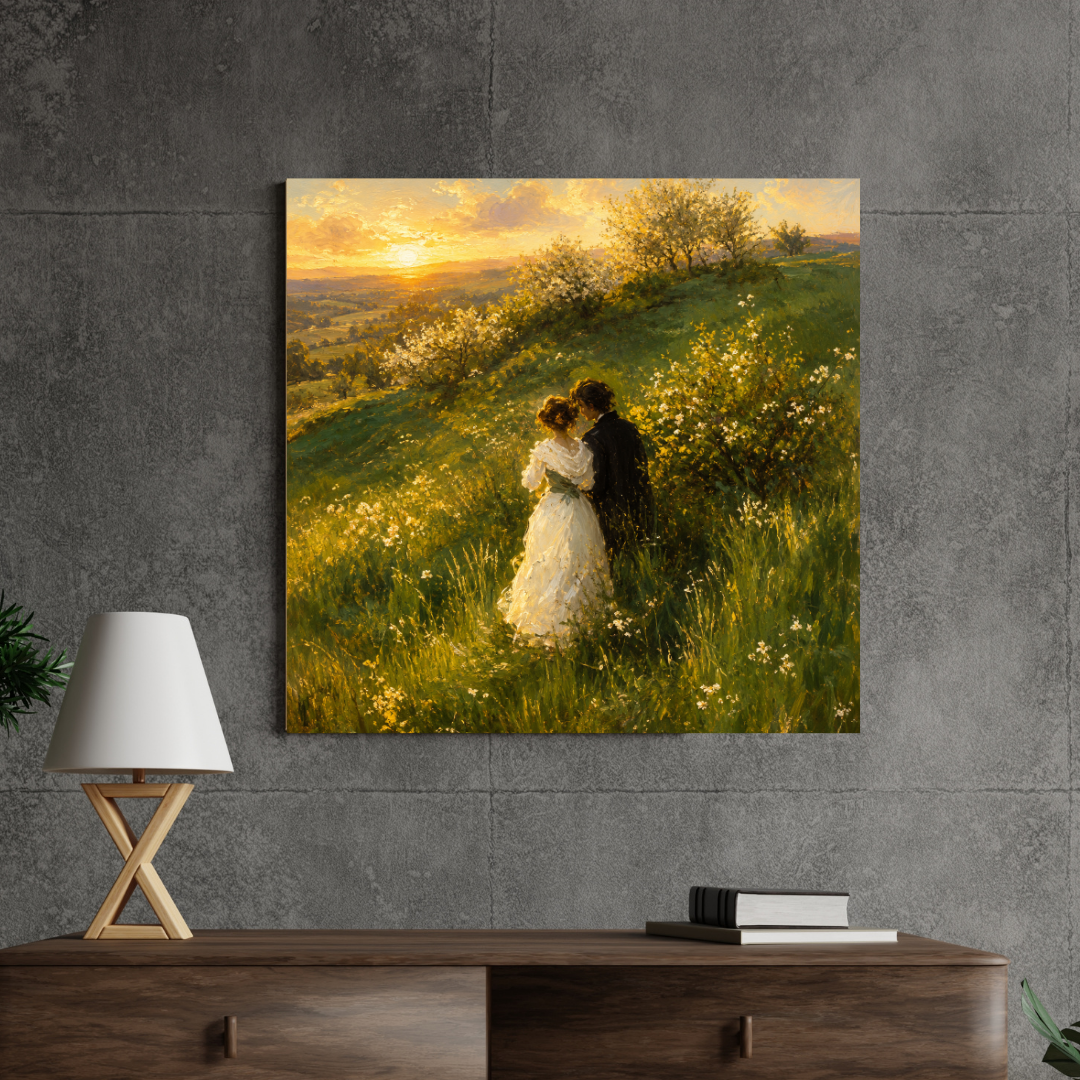 Sunset Meadow Romance canvas wall art room mockup