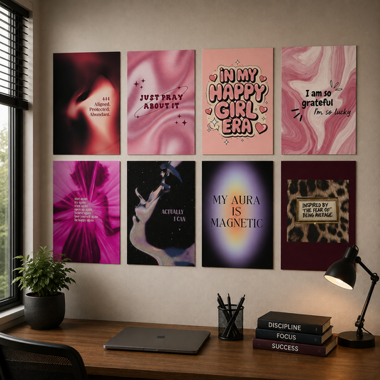 Happy Girl Era pink affirmation wall makeover set