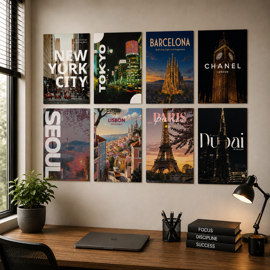 Wanderlust Cities travel wall makeover set